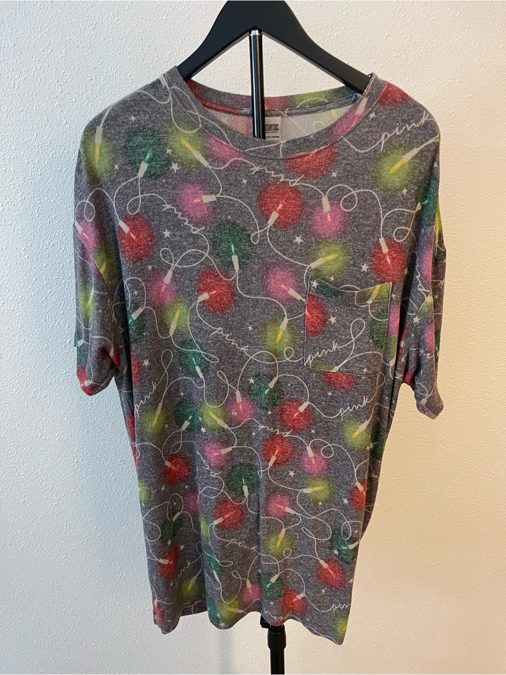 Pink xtra small Gray Graphic Pocket Tee with Multicolor Lightbulb Print